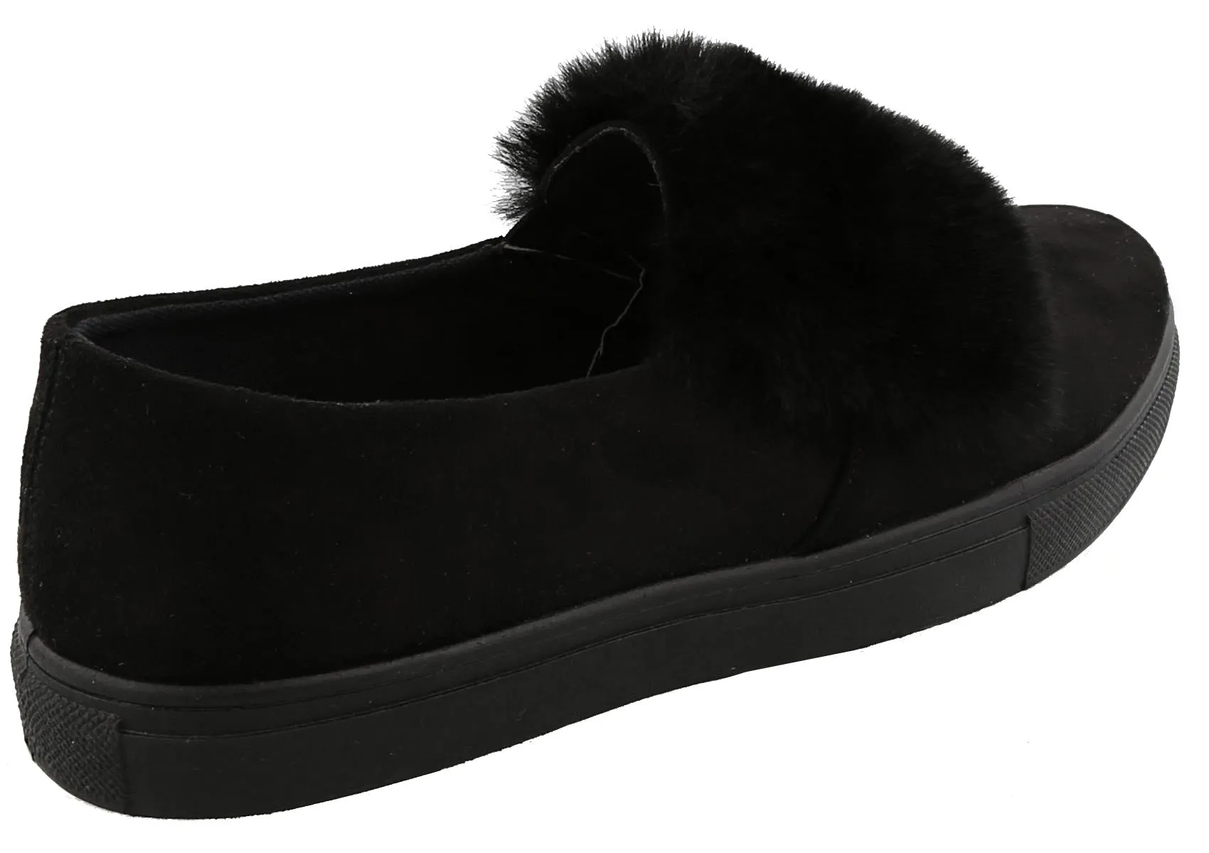 Top Moda Women's Faux Fur Pom Pom Slip On Fashion Sneaker