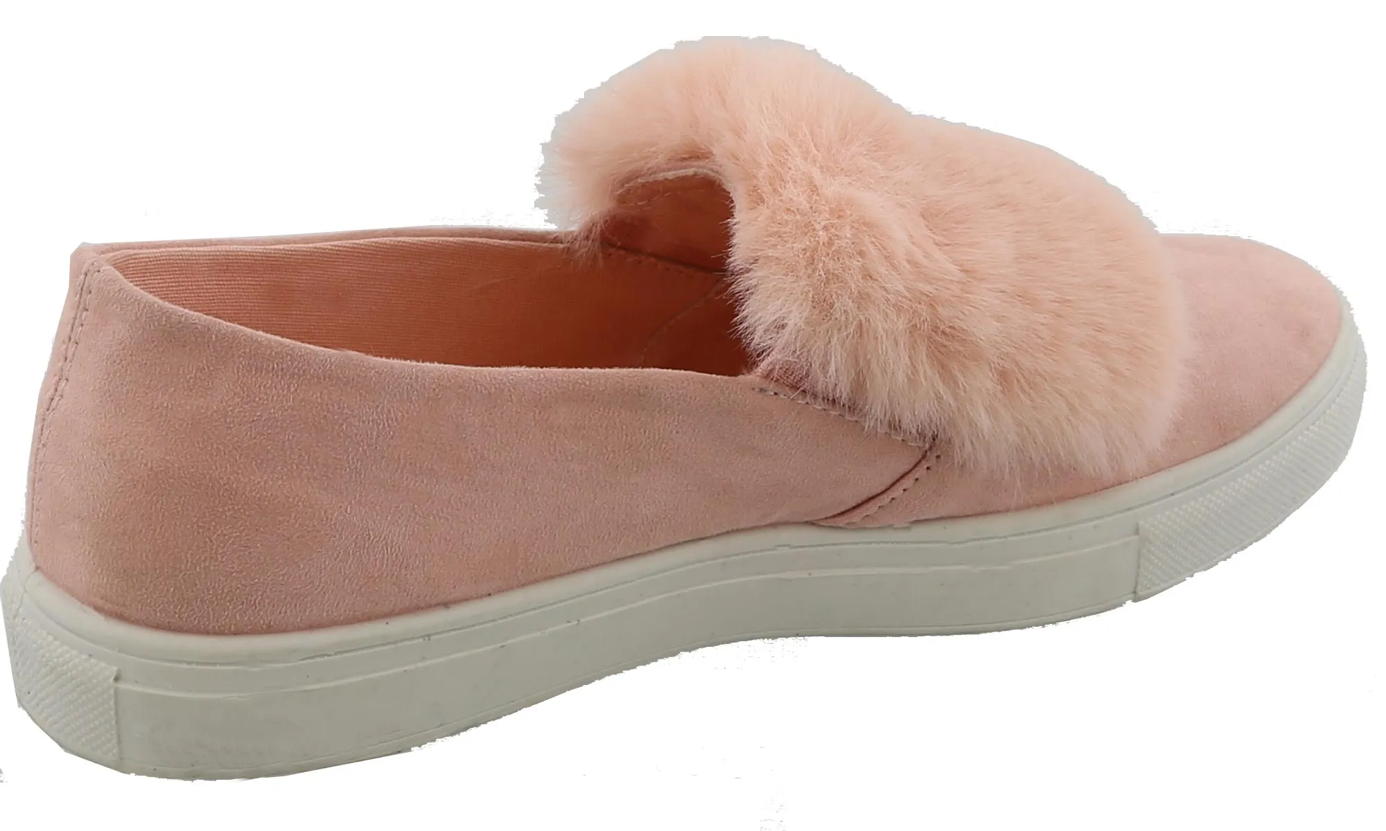 Top Moda Women's Faux Fur Pom Pom Slip On Fashion Sneaker