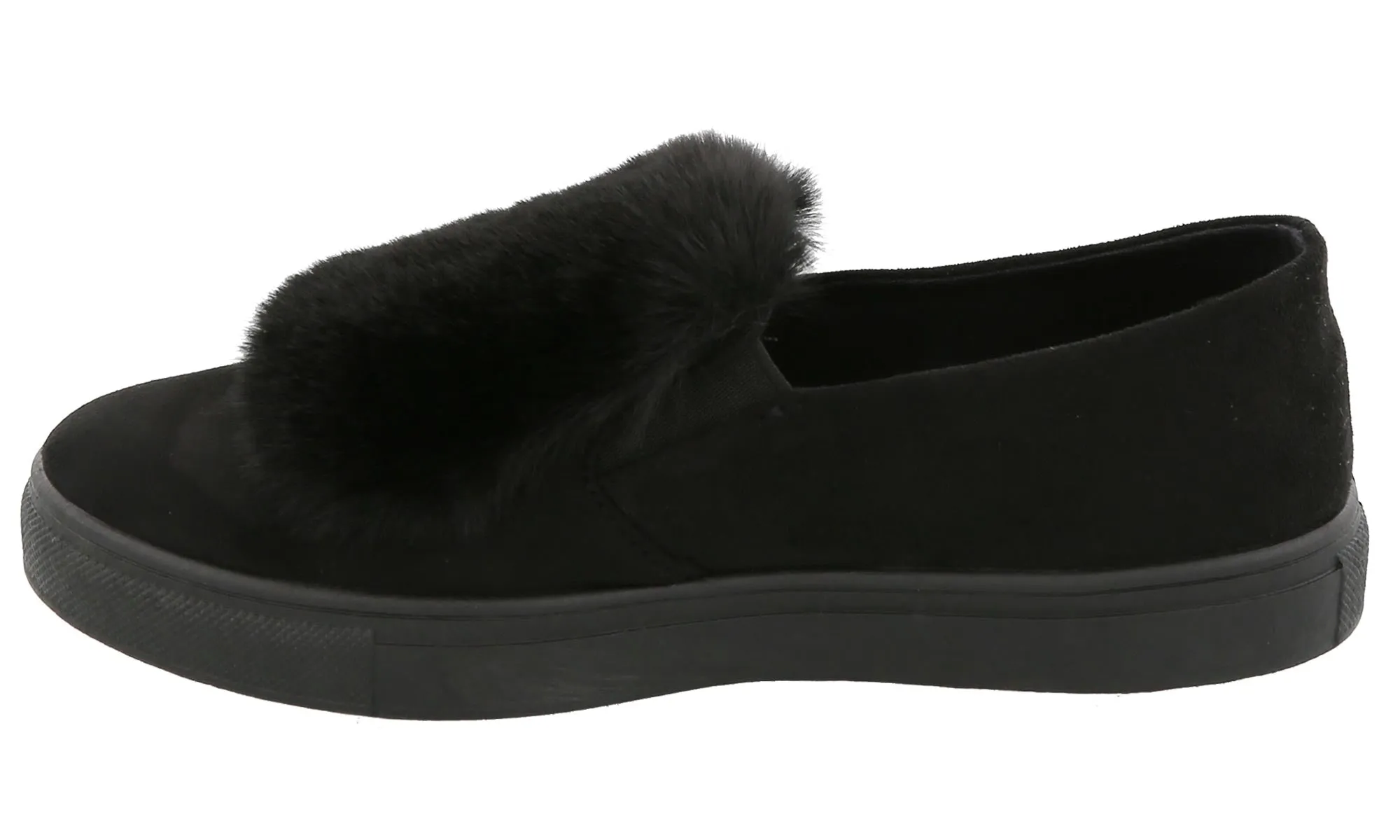 Top Moda Women's Faux Fur Pom Pom Slip On Fashion Sneaker