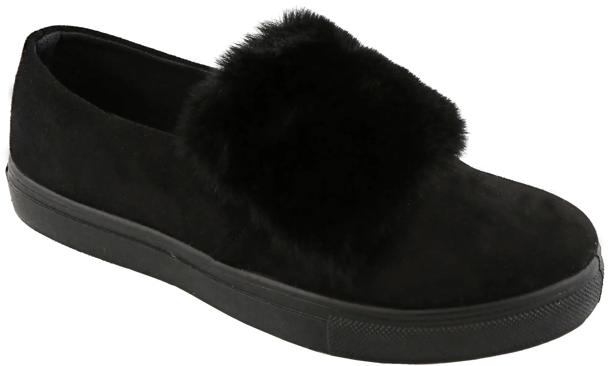 Top Moda Women's Faux Fur Pom Pom Slip On Fashion Sneaker