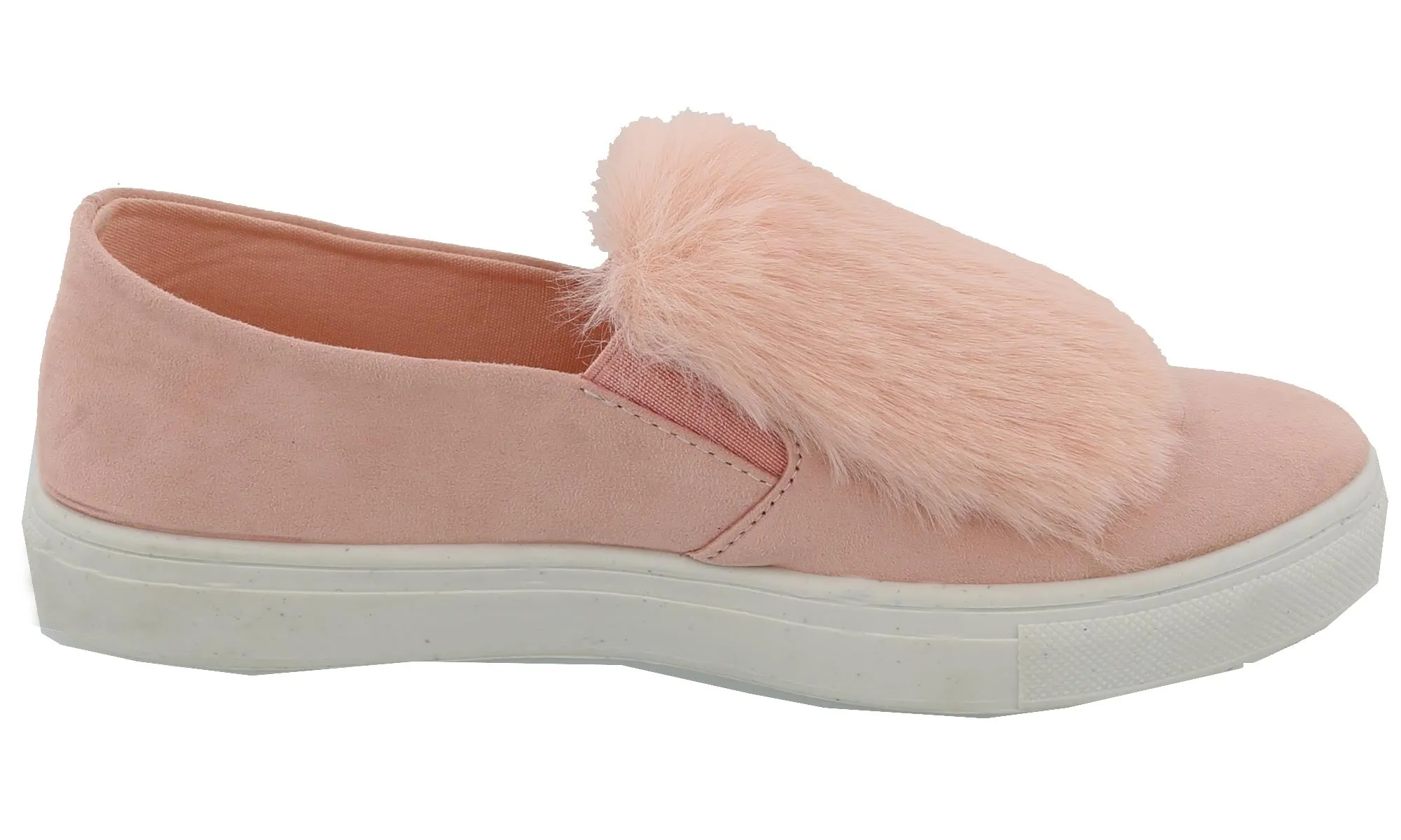 Top Moda Women's Faux Fur Pom Pom Slip On Fashion Sneaker