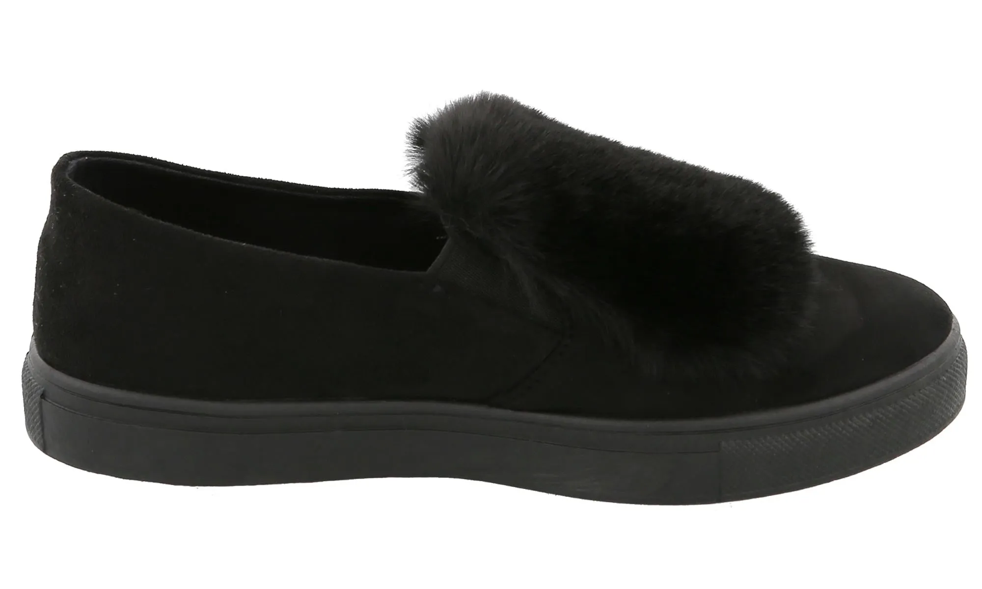 Top Moda Women's Faux Fur Pom Pom Slip On Fashion Sneaker