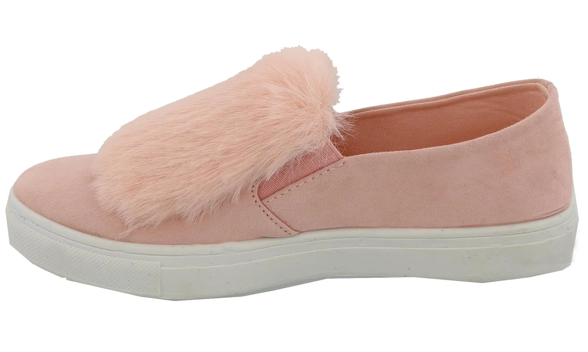 Top Moda Women's Faux Fur Pom Pom Slip On Fashion Sneaker