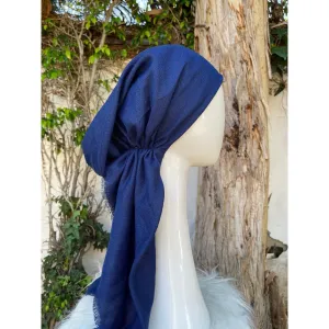 Turkish Cotton Metallic Solid Pretied w/ Long Tails - Denim Blue