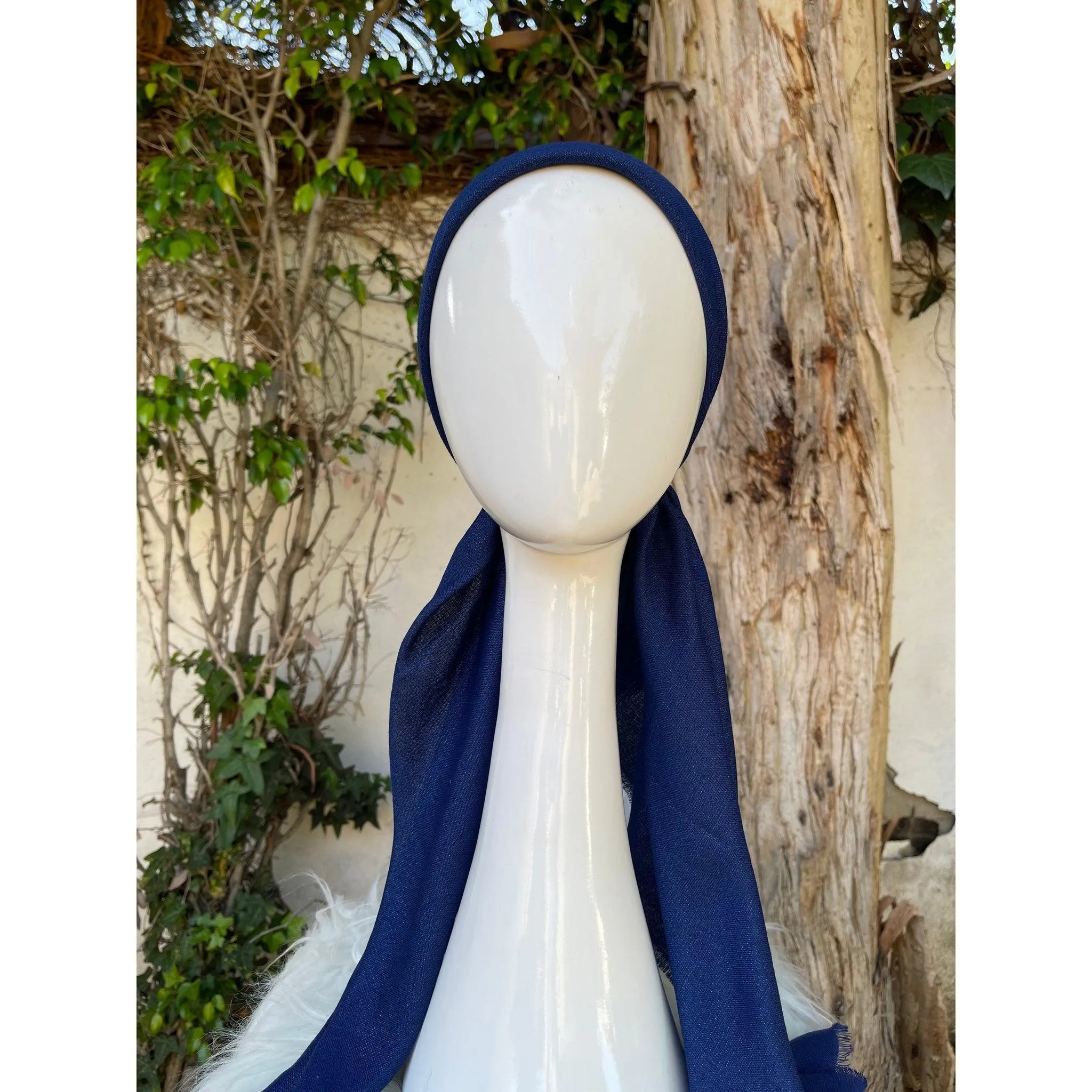Turkish Cotton Metallic Solid Pretied w/ Long Tails - Denim Blue