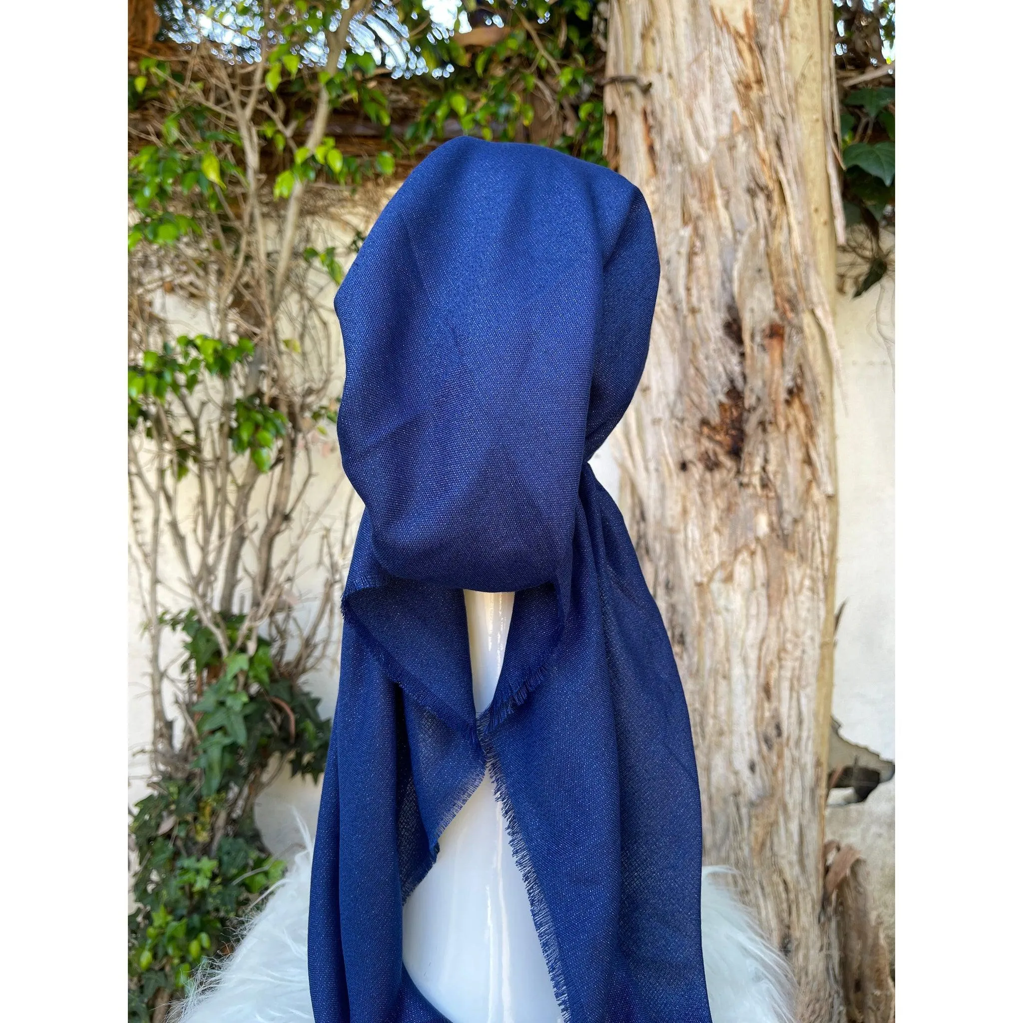 Turkish Cotton Metallic Solid Pretied w/ Long Tails - Denim Blue
