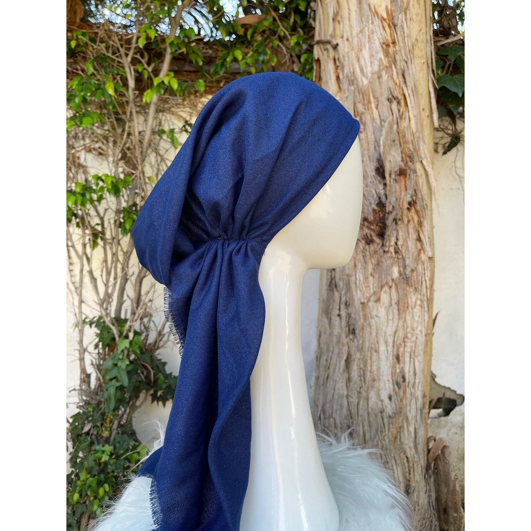 Turkish Cotton Metallic Solid Pretied w/ Long Tails - Denim Blue
