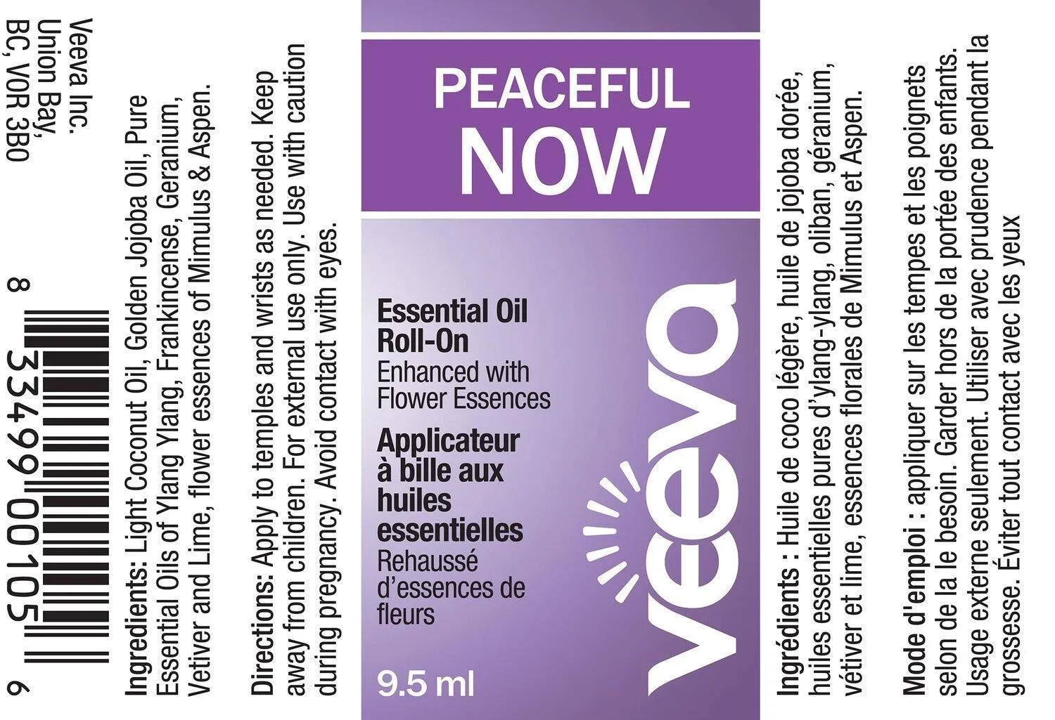 Veeva Essential Oil Roll-On enhanced with flower essences - Peaceful NOW 9.5 ml