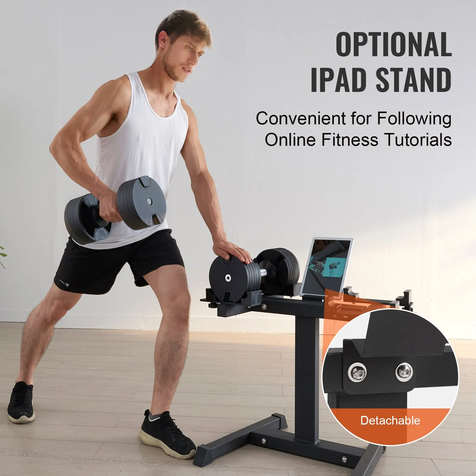 VEVOR Adjustable Dumbbell Stand | Home Fitness Rack with Media Rack