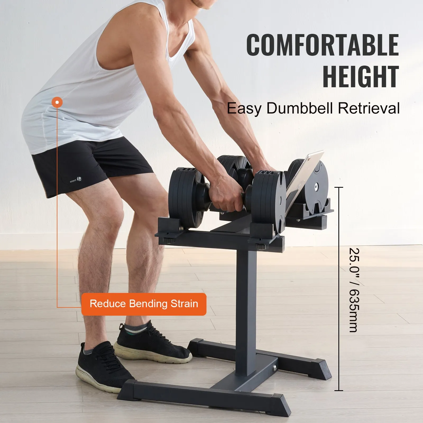 VEVOR Adjustable Dumbbell Stand | Home Fitness Rack with Media Rack