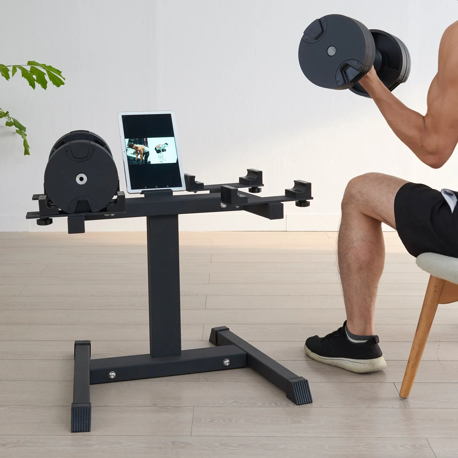 VEVOR Adjustable Dumbbell Stand | Home Fitness Rack with Media Rack