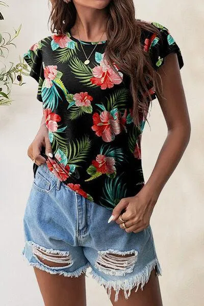 Wear Everyday Crew Neck Flutter Sleeve Top
