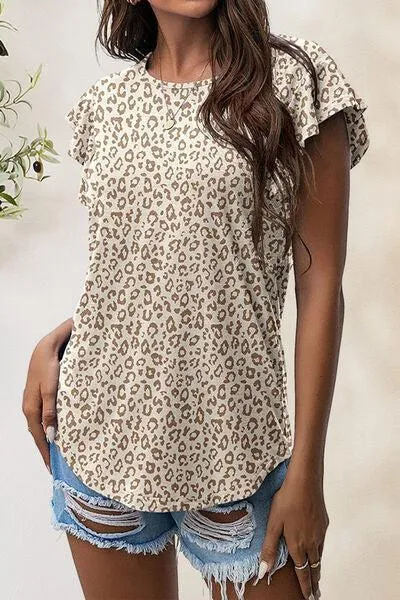 Wear Everyday Crew Neck Flutter Sleeve Top