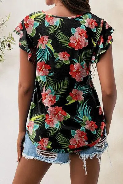 Wear Everyday Crew Neck Flutter Sleeve Top