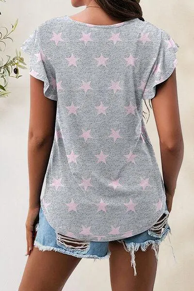 Wear Everyday Crew Neck Flutter Sleeve Top