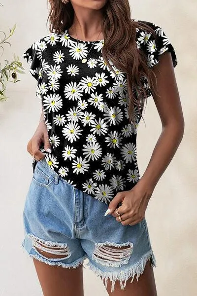 Wear Everyday Crew Neck Flutter Sleeve Top