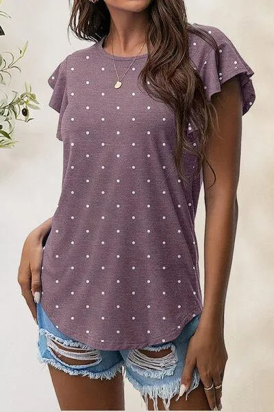 Wear Everyday Crew Neck Flutter Sleeve Top