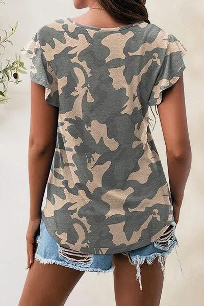 Wear Everyday Crew Neck Flutter Sleeve Top