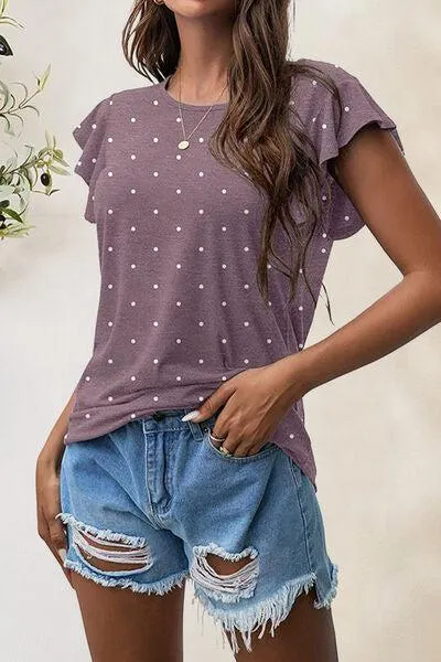 Wear Everyday Crew Neck Flutter Sleeve Top