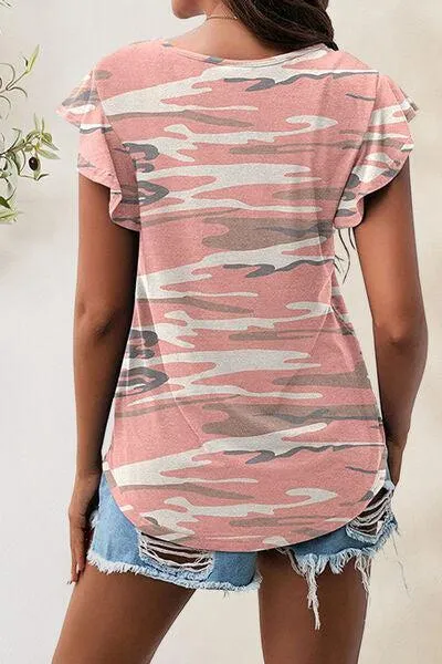 Wear Everyday Crew Neck Flutter Sleeve Top