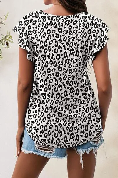 Wear Everyday Crew Neck Flutter Sleeve Top