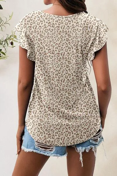 Wear Everyday Crew Neck Flutter Sleeve Top