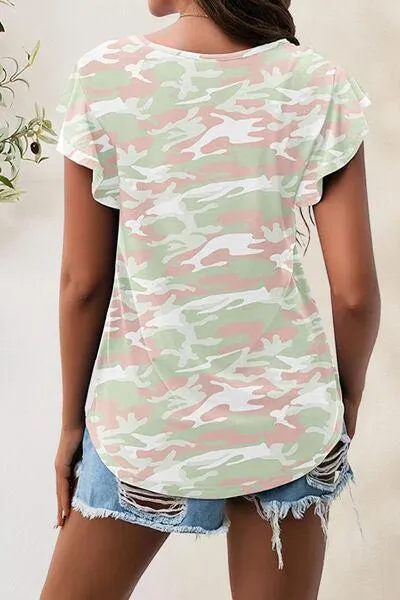 Wear Everyday Crew Neck Flutter Sleeve Top