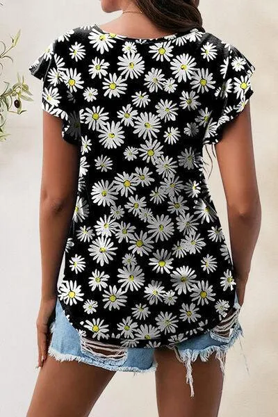 Wear Everyday Crew Neck Flutter Sleeve Top