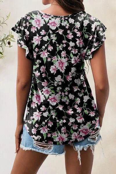 Wear Everyday Crew Neck Flutter Sleeve Top