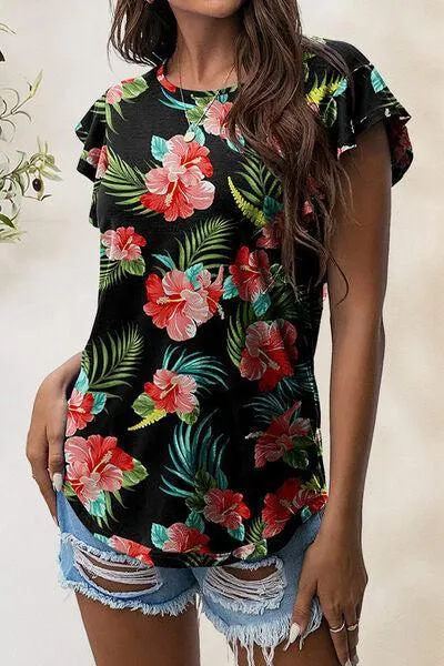 Wear Everyday Crew Neck Flutter Sleeve Top