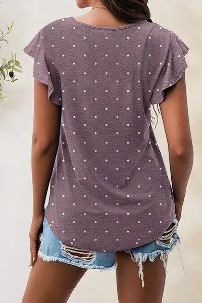 Wear Everyday Crew Neck Flutter Sleeve Top
