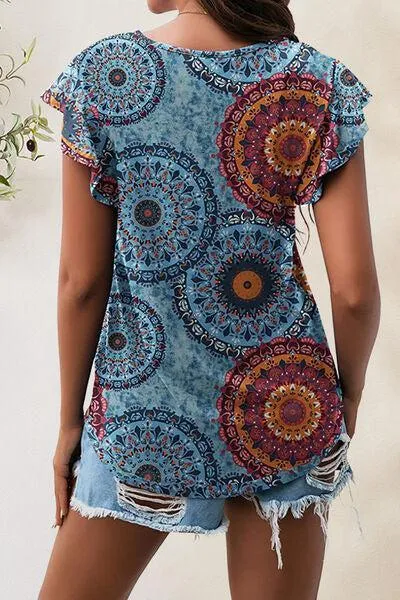 Wear Everyday Crew Neck Flutter Sleeve Top