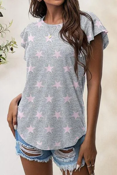 Wear Everyday Crew Neck Flutter Sleeve Top