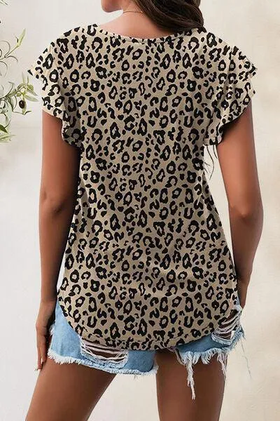 Wear Everyday Crew Neck Flutter Sleeve Top
