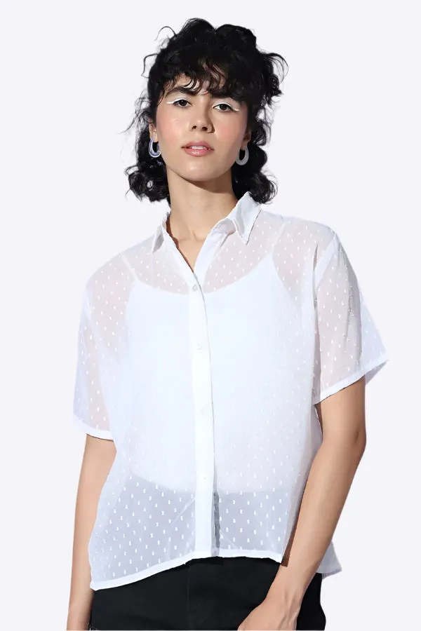 White Coquette Poise Button-Up Top