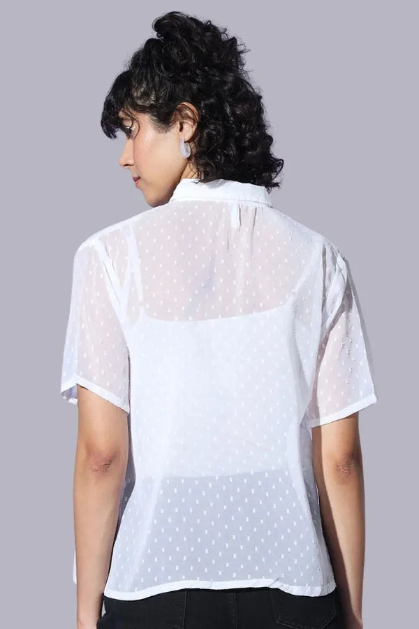 White Coquette Poise Button-Up Top