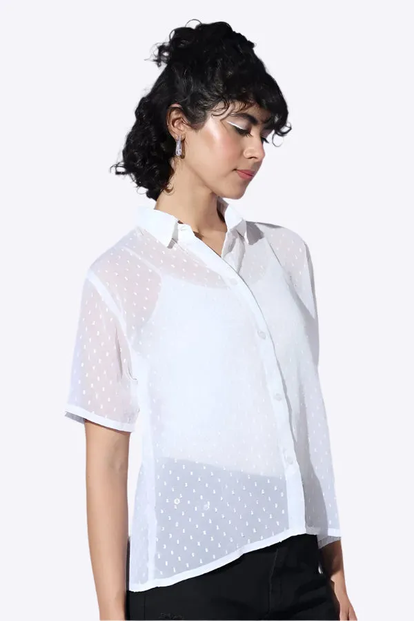 White Coquette Poise Button-Up Top
