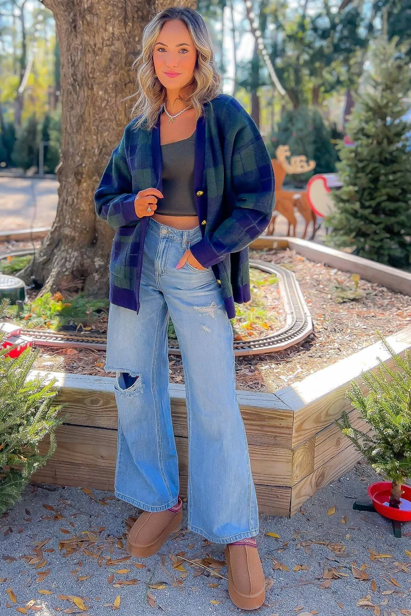 Winter Days Green Plaid Button Down Cardigan