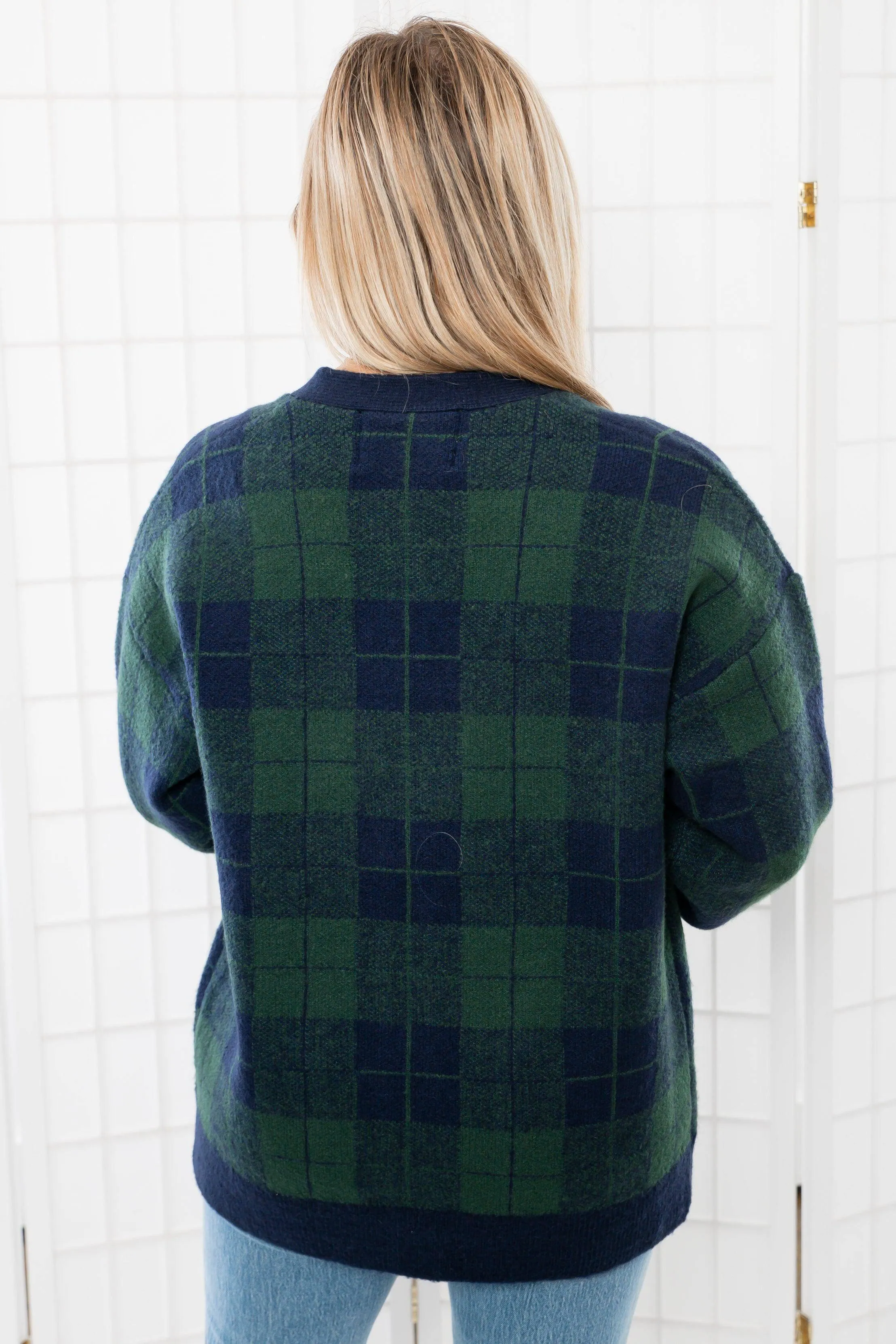 Winter Days Green Plaid Button Down Cardigan