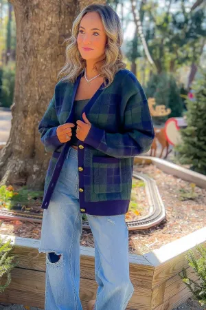 Winter Days Green Plaid Button Down Cardigan