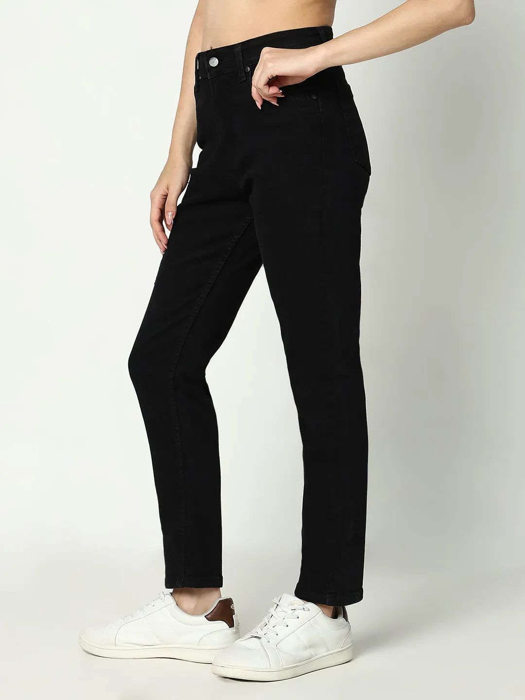 Women Black Cotton Comfort Slim Fit Acid Wash Stretchable Jeans