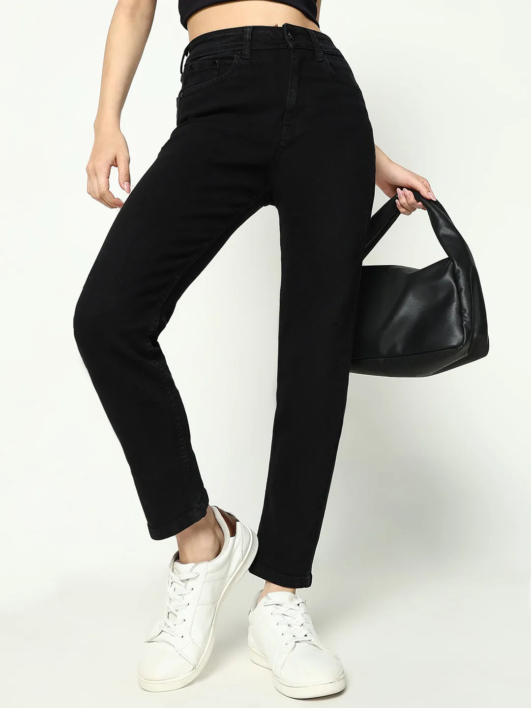 Women Black Cotton Comfort Slim Fit Acid Wash Stretchable Jeans