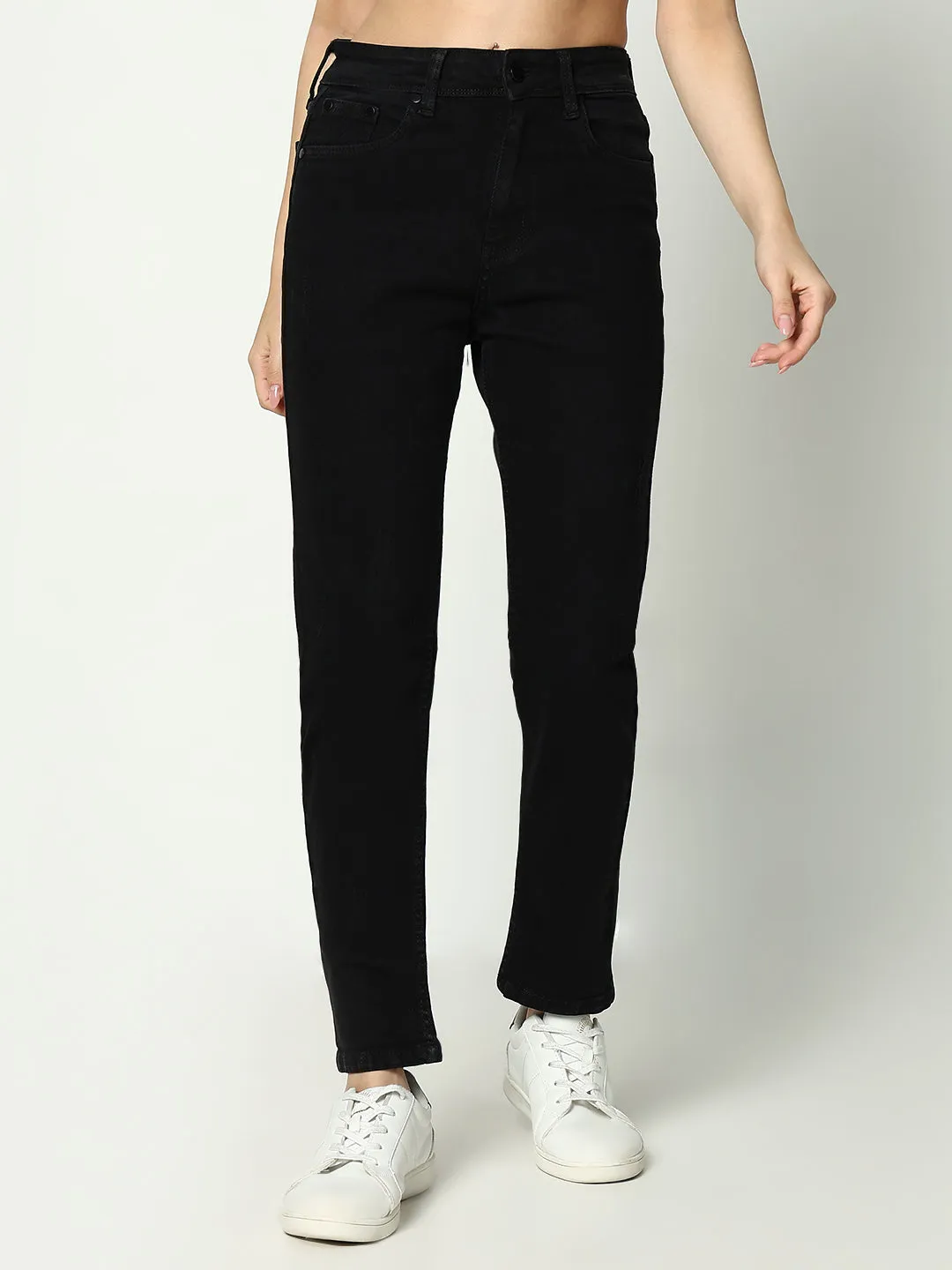 Women Black Cotton Comfort Slim Fit Acid Wash Stretchable Jeans