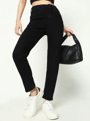 Women Black Cotton Comfort Slim Fit Acid Wash Stretchable Jeans
