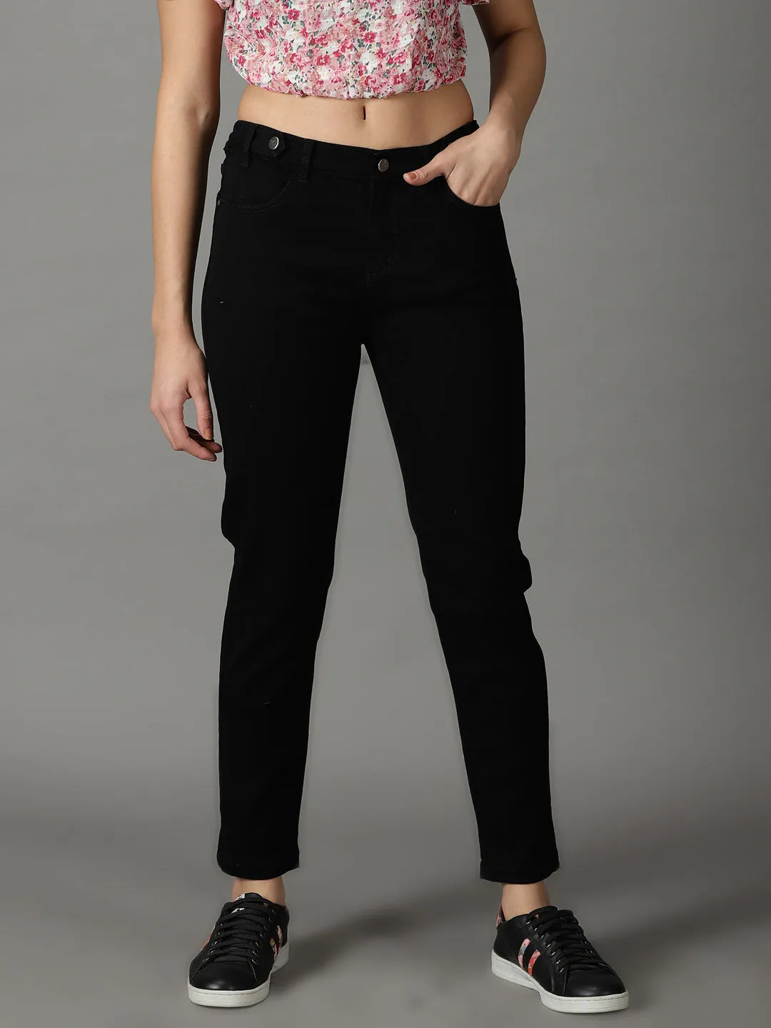 Women Black High-Rise Acid Wash Stretchable Cotton Jeans