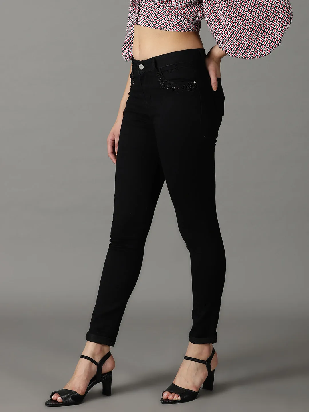 Women Black High-Rise Stretchable Cotton Jeans