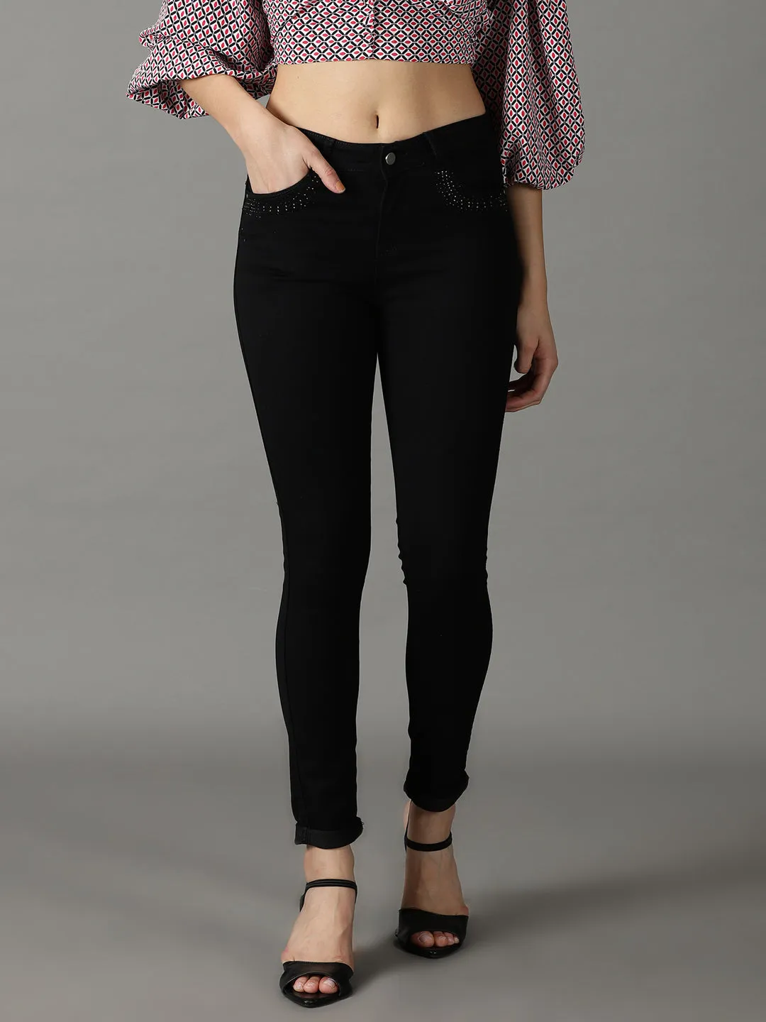 Women Black High-Rise Stretchable Cotton Jeans