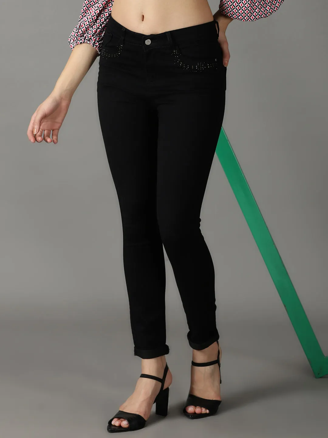 Women Black High-Rise Stretchable Cotton Jeans