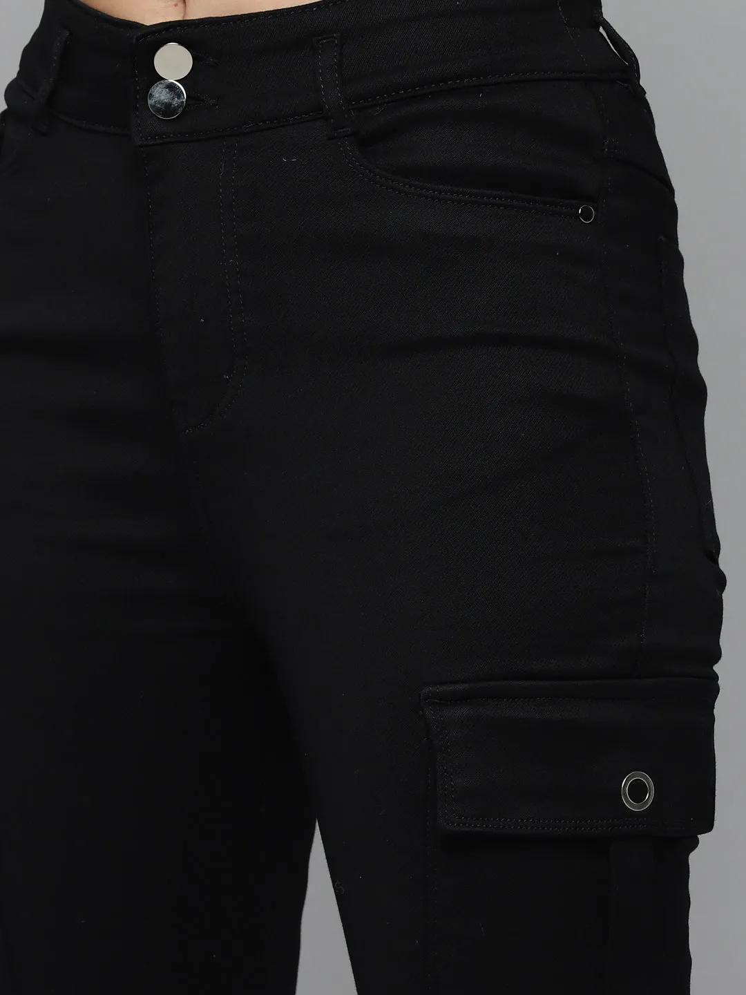 Women Black Jean Straight Fit High-Rise Slash Knee Stretchable Jeans