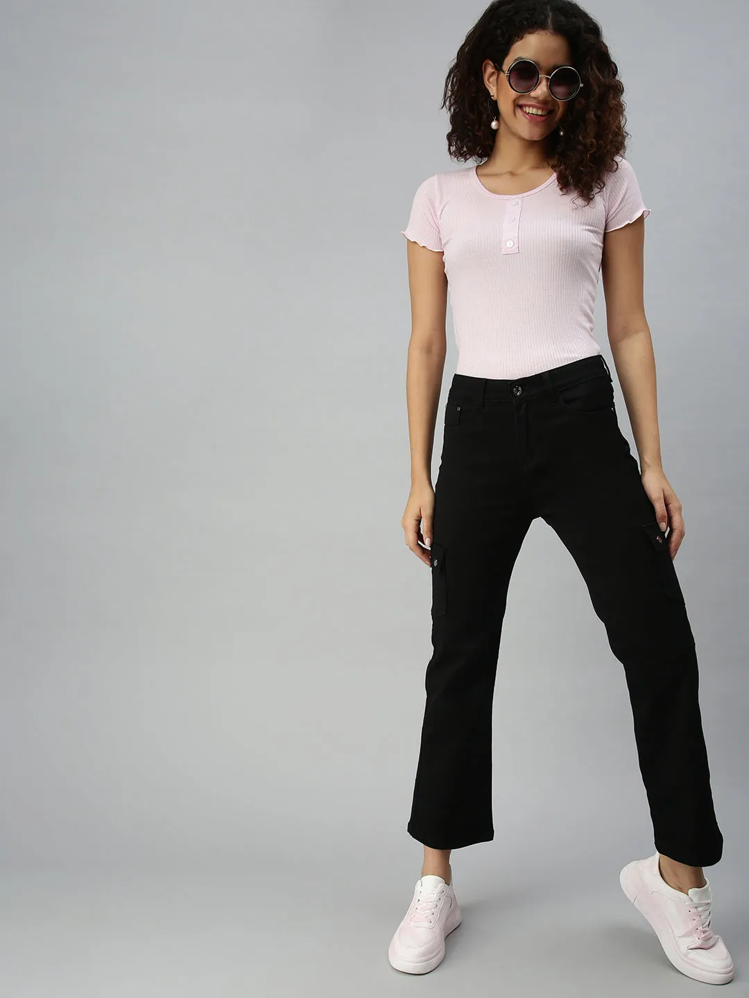 Women Black Jean Straight Fit High-Rise Stretchable Jeans